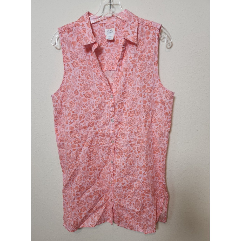 Sigrid Olsen 100% Linen Shirt Dress Med Button Up Sleeveless Resortwear Coastal